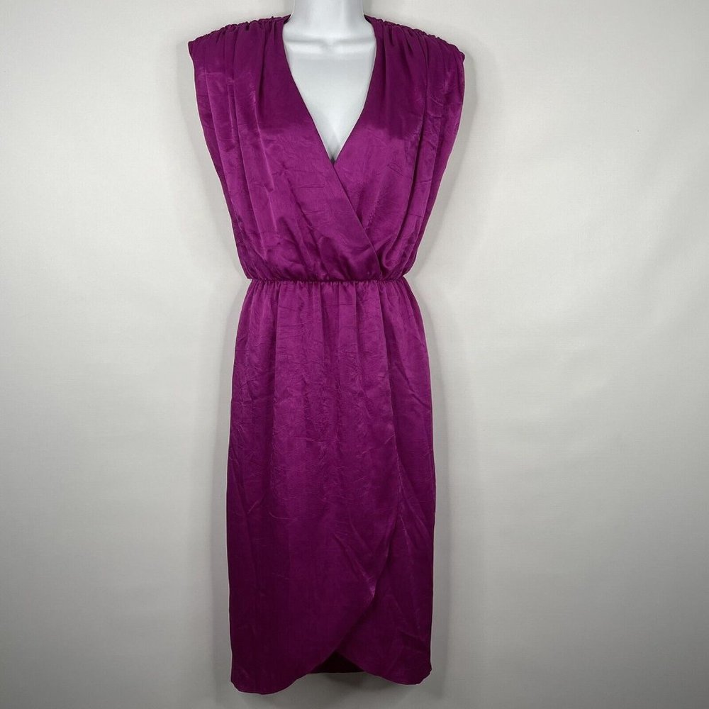 Vintage 70s LTD by Roberta Fuchsia Crushed Satin Faux Wrap Disco Dress